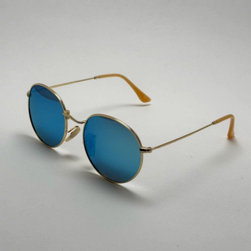 تصویر عینک آفتابی پلاریزه گرد فوق سبک آبی آسمونی فریم طلایی کد 3447