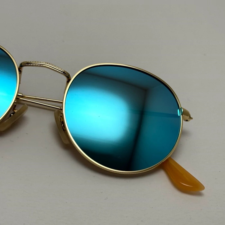 تصویر عینک آفتابی پلاریزه گرد فوق سبک آبی آسمونی فریم طلایی کد 3447
