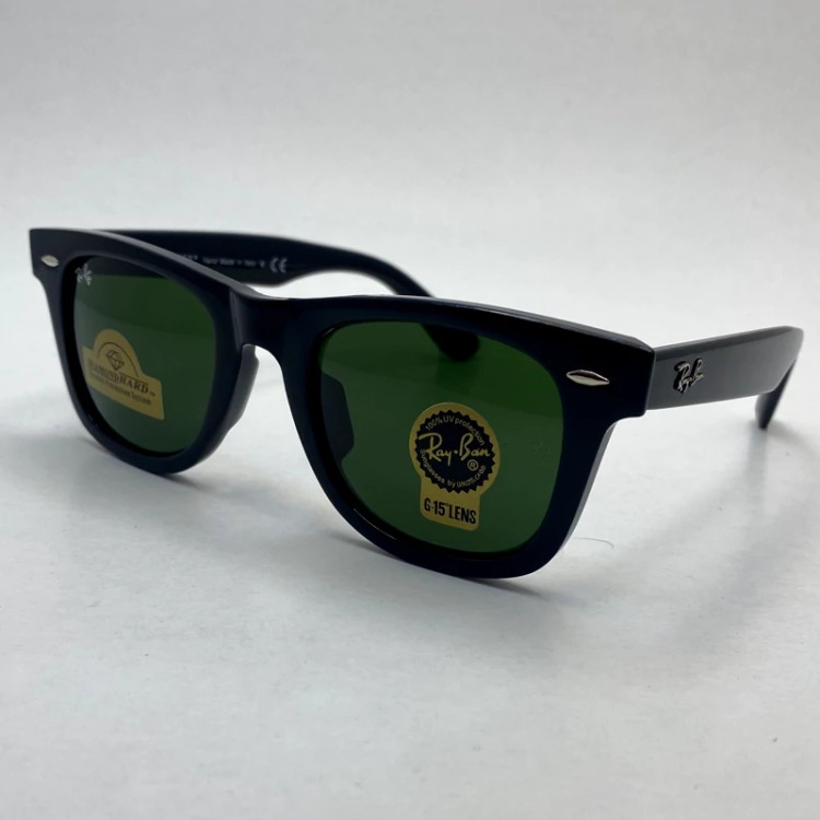تصویر عینک آفتابی ویفرر ریبن rayban WAYFARER شیشه سنگ سبز فریم براق سایز 50 به همراه پک کامل اورجینال rb2140