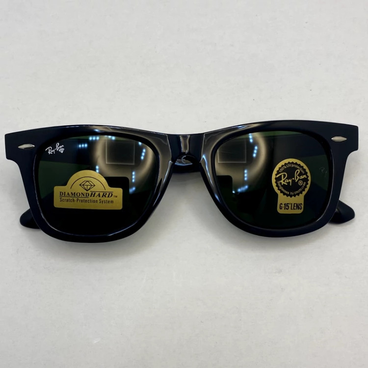 تصویر عینک آفتابی ویفرر ریبن rayban WAYFARER شیشه سنگ سبز فریم براق سایز 50 به همراه پک کامل اورجینال rb2140