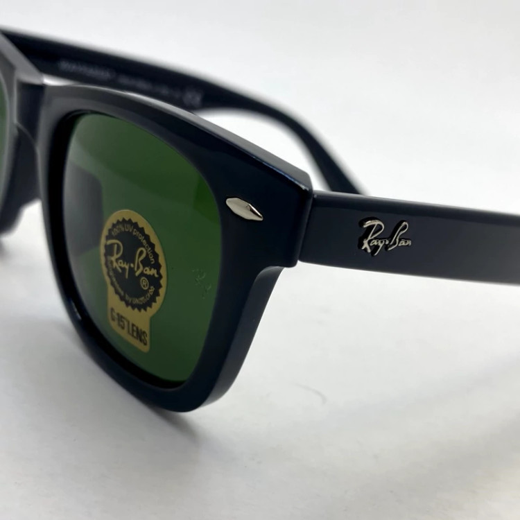 تصویر عینک آفتابی ویفرر ریبن rayban WAYFARER شیشه سنگ سبز فریم براق سایز 50 به همراه پک کامل اورجینال rb2140