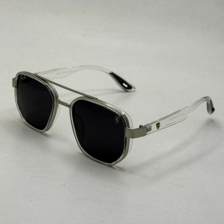 تصویر عینک آفتابی ریبن فراری مستطیلی کریستالی شفاف با پک کامل Rayban Ferrari c287