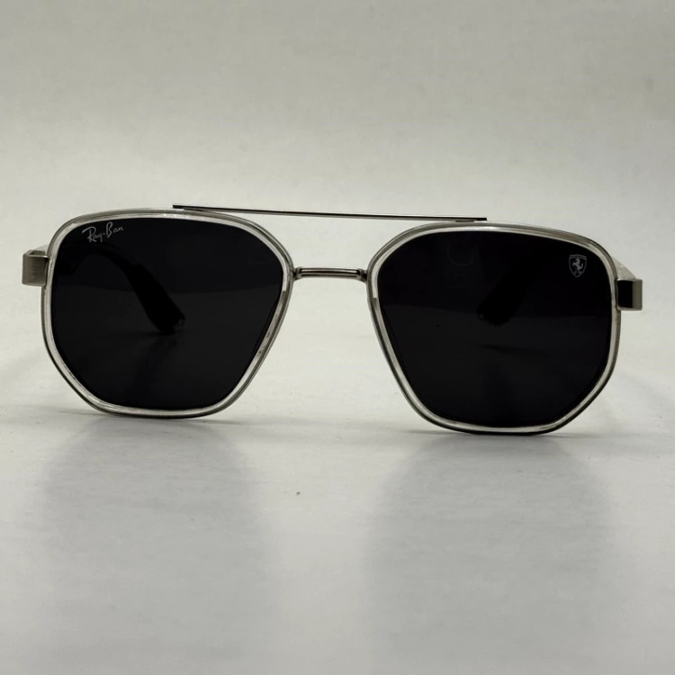 تصویر عینک آفتابی ریبن فراری مستطیلی کریستالی شفاف با پک کامل Rayban Ferrari c287