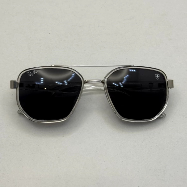تصویر عینک آفتابی ریبن فراری مستطیلی کریستالی شفاف با پک کامل Rayban Ferrari c287
