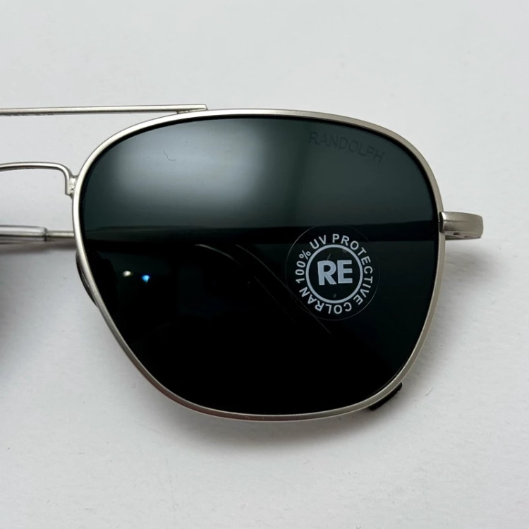 تصویر عینک آفتابی خلبانی رندولف شیشه سنگ آنتی رفلکس مشکی نقره ای فول پک RANDOLPH AVIATOR RE 58 24K WHITE GOLD