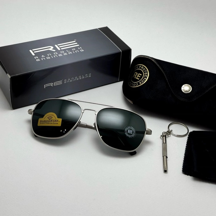 تصویر عینک آفتابی خلبانی رندولف شیشه سنگ آنتی رفلکس مشکی نقره ای فول پک RANDOLPH AVIATOR RE 58 24K WHITE GOLD