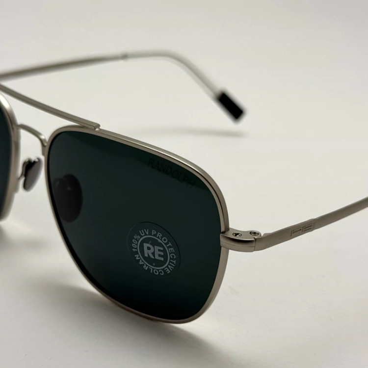 تصویر عینک آفتابی خلبانی رندولف شیشه سنگ آنتی رفلکس مشکی نقره ای فول پک RANDOLPH AVIATOR RE 58 24K WHITE GOLD