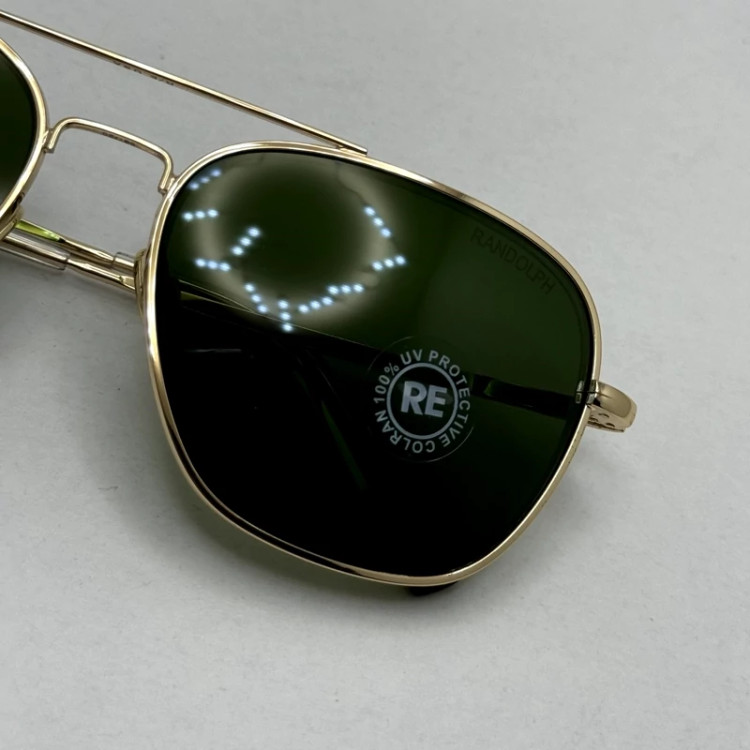 تصویر عینک آفتابی خلبانی رندولف شیشه سنگ آنتی رفلکس سبز فریم طلایی فول پک اصلی RANDOLPH AVIATOR RE 58 24K GOLD