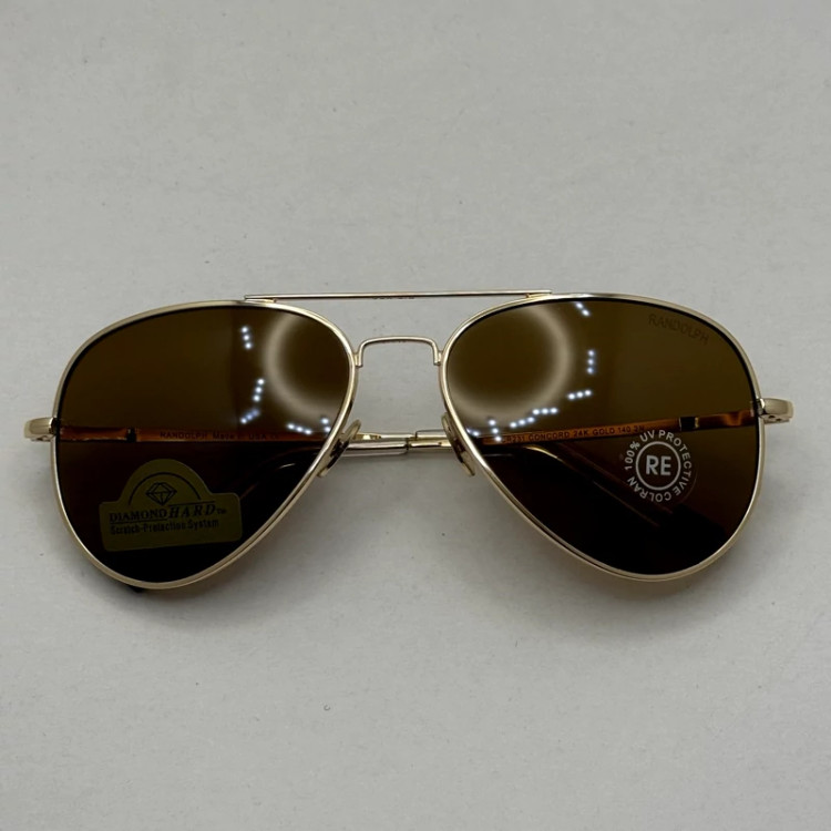 تصویر عینک آفتابی خلبانی رندولف شیشه سنگ مدل کانکورد آنتی رفلکس قهوه ای طلایی فول پک RANDOLPH CONCORD CR 231 24K GOLD