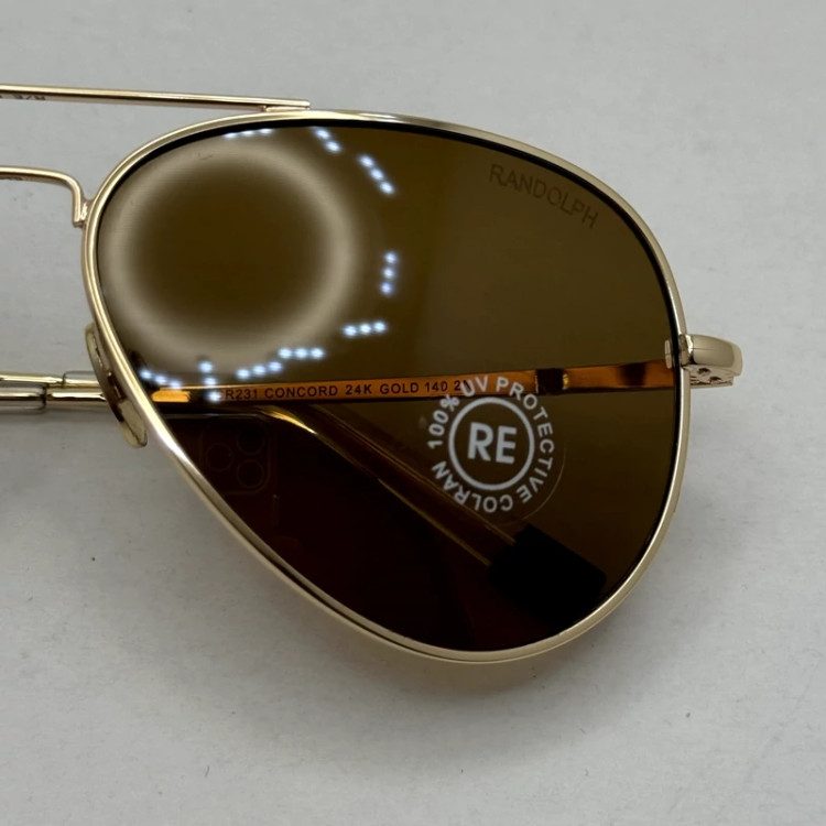 تصویر عینک آفتابی خلبانی رندولف شیشه سنگ مدل کانکورد آنتی رفلکس قهوه ای طلایی فول پک RANDOLPH CONCORD CR 231 24K GOLD