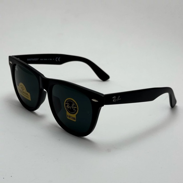 تصویر عینک آفتابی ریبن ویفرر شیشه سنگ مشکی مات به همراه پک کامل ریبن Rayban WAYFARER RB 2140 سایز 54