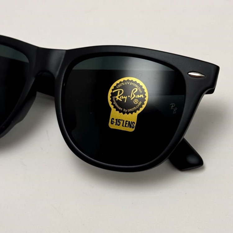 تصویر عینک آفتابی ریبن ویفرر شیشه سنگ مشکی مات به همراه پک کامل ریبن Rayban WAYFARER RB 2140 سایز 54