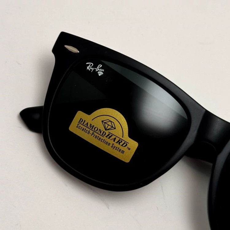 تصویر عینک آفتابی ریبن ویفرر شیشه سنگ مشکی مات به همراه پک کامل ریبن Rayban WAYFARER RB 2140 سایز 54