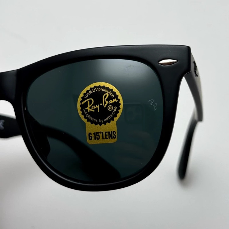 تصویر عینک آفتابی ریبن ویفرر شیشه سنگ مشکی مات به همراه پک کامل ریبن Rayban WAYFARER RB 2140 سایز 54