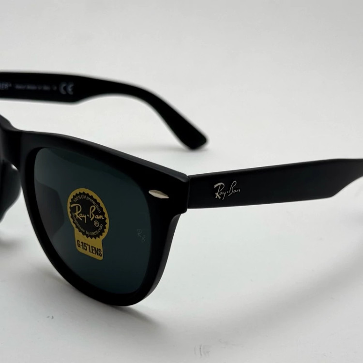 تصویر عینک آفتابی ریبن ویفرر شیشه سنگ مشکی مات به همراه پک کامل ریبن Rayban WAYFARER RB 2140 سایز 54