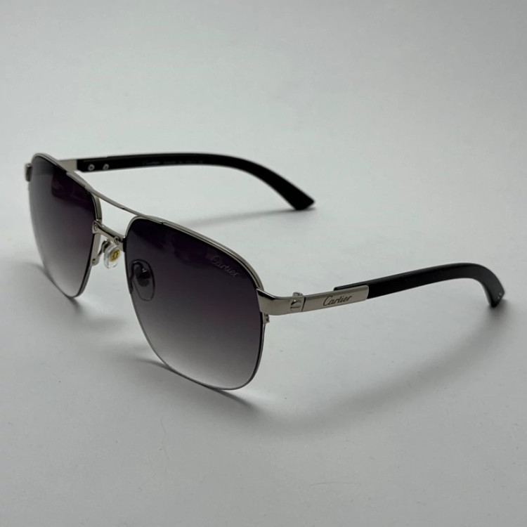 تصویر عینک آفتابی مردانه کارتیر Cartier مدل Santos مشکی نقره ای