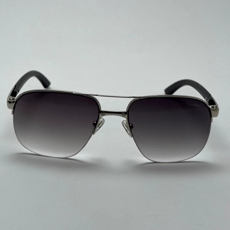 تصویر عینک آفتابی مردانه کارتیر Cartier مدل Santos مشکی نقره ای