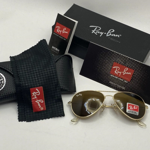 تصویر عینک ریبن خلبانی قهوه ای شیشه سنگ با پک کامل ریبن rayban aviator RB 3025