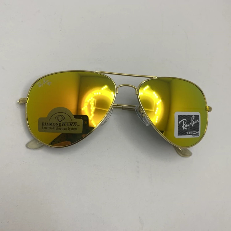 تصویر عینک ریبن خلبانی شیشه سنگ طلایی فول پک اورجینال