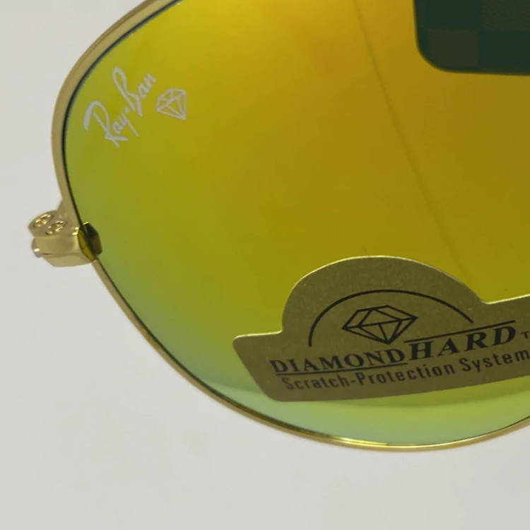 تصویر عینک ریبن خلبانی شیشه سنگ طلایی فول پک اورجینال