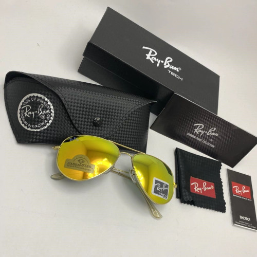 تصویر عینک ریبن خلبانی شیشه سنگ طلایی فول پک اورجینال