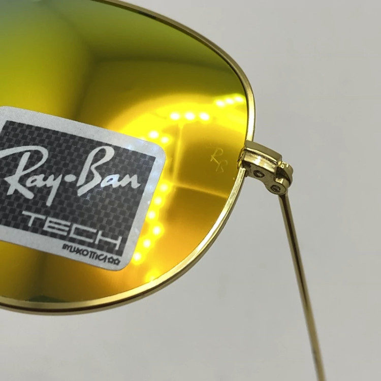 تصویر عینک ریبن خلبانی شیشه سنگ طلایی فول پک اورجینال