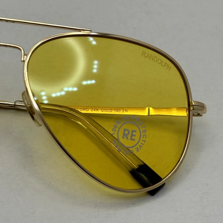 تصویر عینک آفتابی و شب خلبانی رندولف شیشه سنگ مدل کانکورد عدسی زرد فریم طلایی فول پک RANDOLPH CONCORD CR 231 24K GOLD