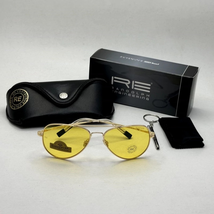 تصویر عینک آفتابی و شب خلبانی رندولف شیشه سنگ مدل کانکورد عدسی زرد فریم طلایی فول پک RANDOLPH CONCORD CR 231 24K GOLD