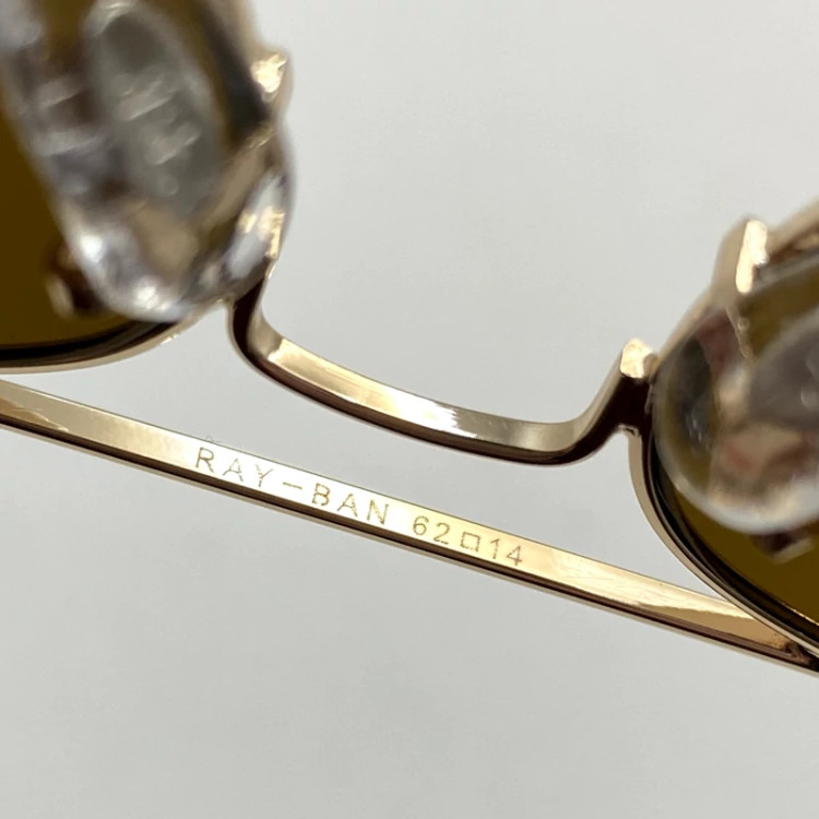 تصویر عینک آفتابی خلبانی AVIATOR ریبن rayban شیشه سنگ طلایی قهوه ای سایز 3026 فول پک