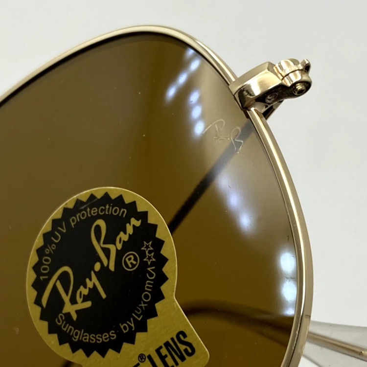 تصویر عینک آفتابی خلبانی AVIATOR ریبن rayban شیشه سنگ طلایی قهوه ای سایز 3026 فول پک