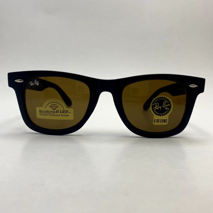 تصویر عینک آفتابی ویفرر ریبن rayban WAYFARER شیشه سنگ قهوه ای فریم مات سایز 50 به همراه پک کامل اورجینال RB2140