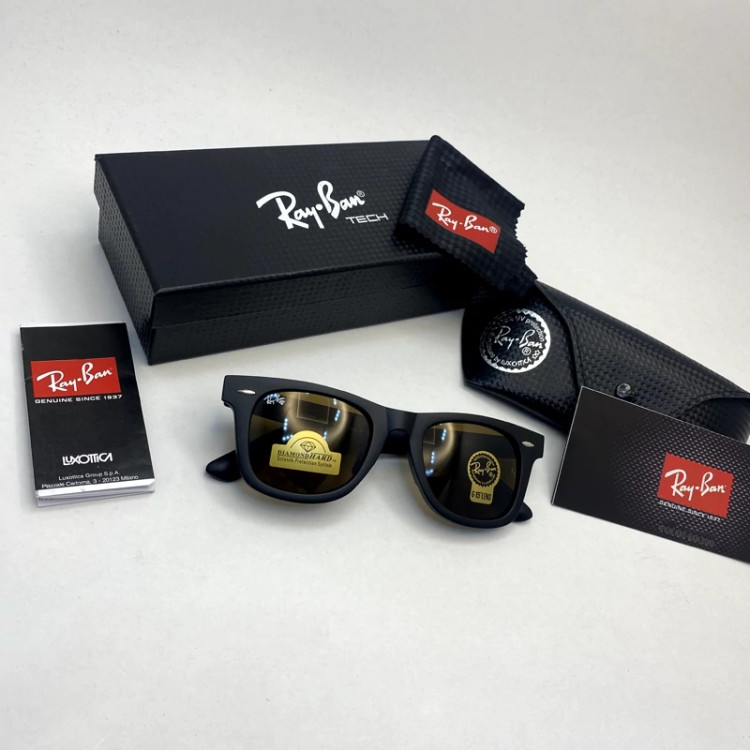 تصویر عینک آفتابی ویفرر ریبن rayban WAYFARER شیشه سنگ قهوه ای فریم مات سایز 50 به همراه پک کامل اورجینال RB2140