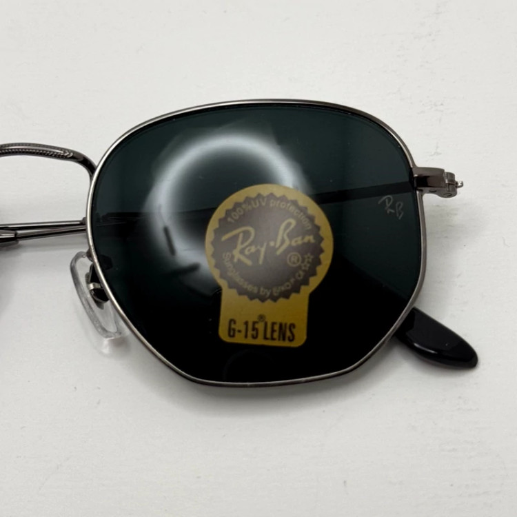 تصویر عینک ریبن هگزونال شیشه سنگ فریم نوک مدادی عدسی مشکی به همراه پک کامل ریبن کد Rayban RB 3548