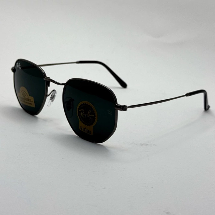 تصویر عینک ریبن هگزونال شیشه سنگ فریم نوک مدادی عدسی مشکی به همراه پک کامل ریبن کد Rayban RB 3548