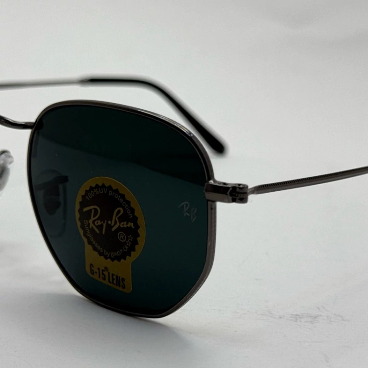 تصویر عینک ریبن هگزونال شیشه سنگ فریم نوک مدادی عدسی مشکی به همراه پک کامل ریبن کد Rayban RB 3548