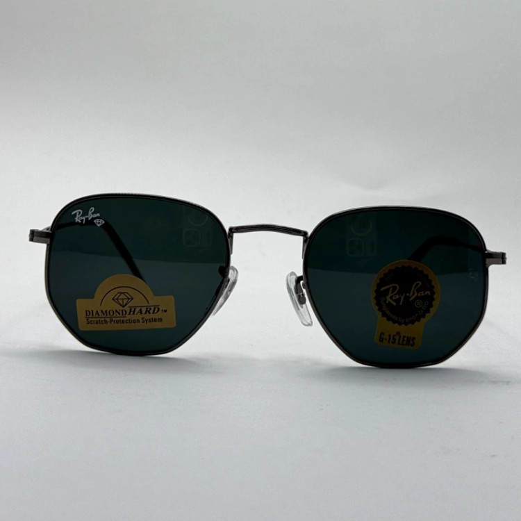 تصویر عینک ریبن هگزونال شیشه سنگ فریم نوک مدادی عدسی مشکی به همراه پک کامل ریبن کد Rayban RB 3548