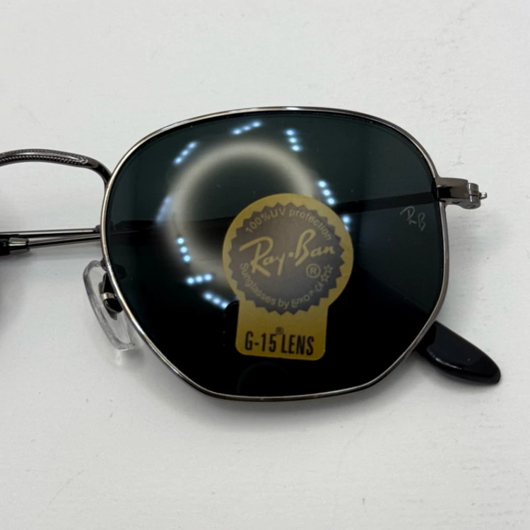 تصویر عینک ریبن هگزونال شیشه سنگ فریم نوک مدادی عدسی مشکی به همراه پک کامل ریبن کد Rayban RB 3548