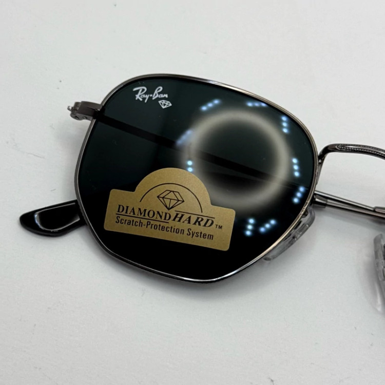 تصویر عینک ریبن هگزونال شیشه سنگ فریم نوک مدادی عدسی مشکی به همراه پک کامل ریبن کد Rayban RB 3548