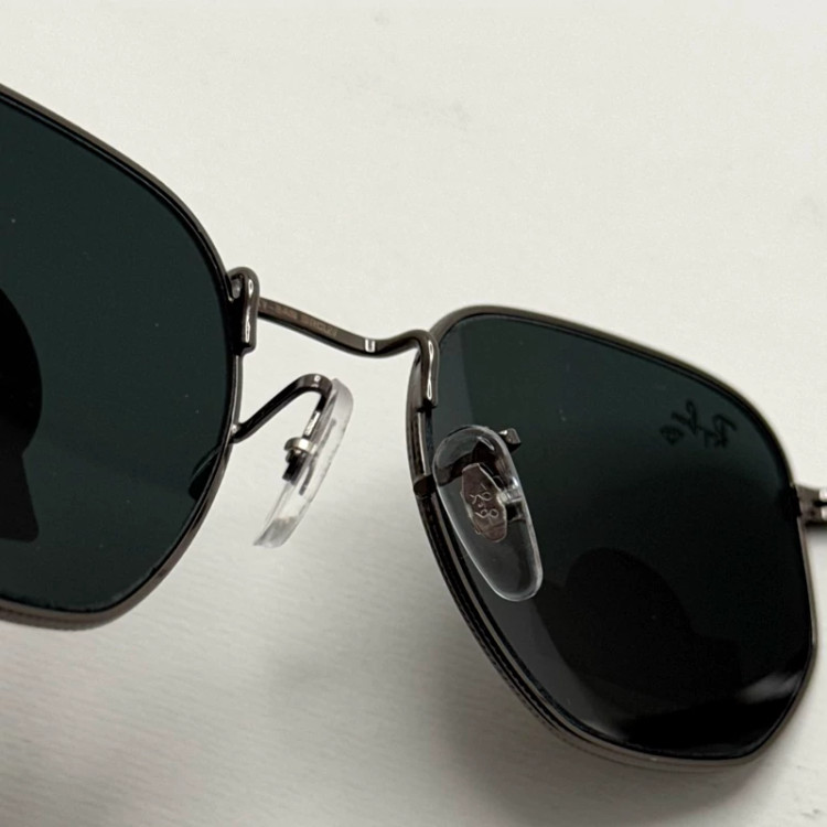 تصویر عینک ریبن هگزونال شیشه سنگ فریم نوک مدادی عدسی مشکی به همراه پک کامل ریبن کد Rayban RB 3548