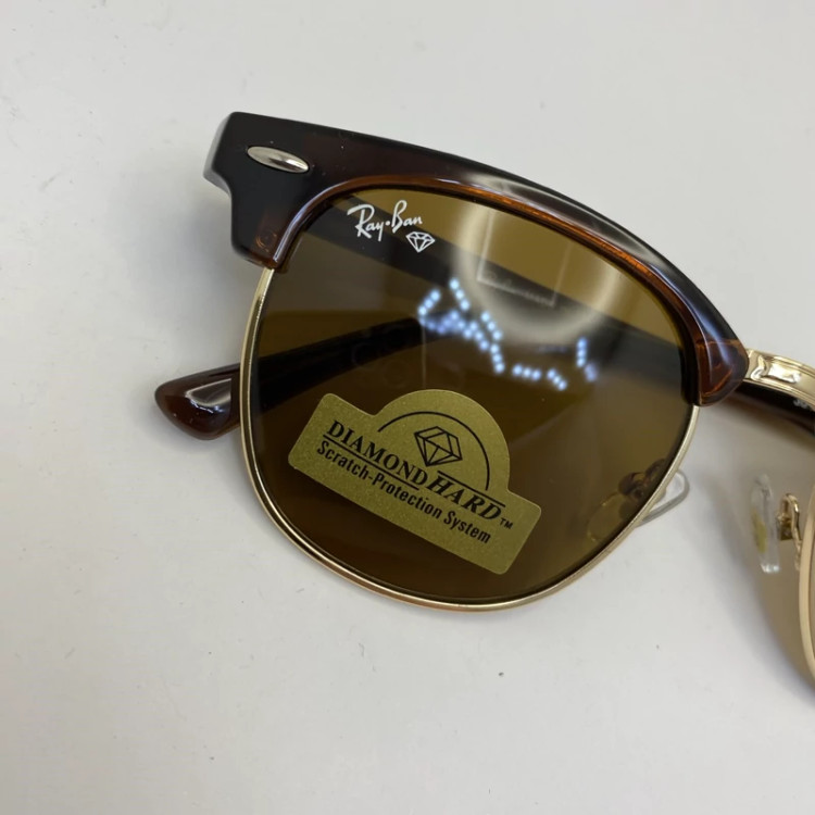 تصویر عینک ریبن rayban کلاب مستر شیشه سنگ قهوه ای طلایی با پک کامل ریبن RB 3016