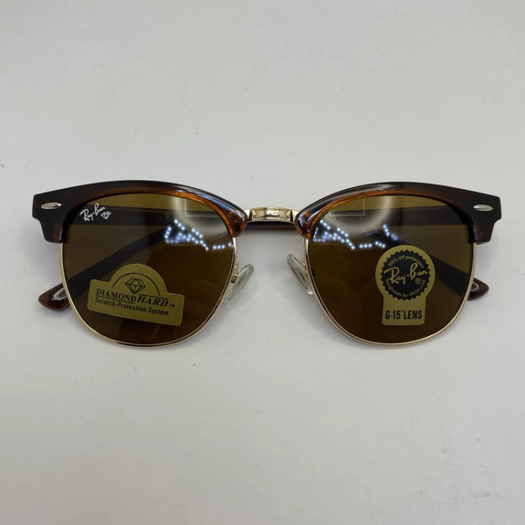تصویر عینک ریبن rayban کلاب مستر شیشه سنگ قهوه ای طلایی با پک کامل ریبن RB 3016