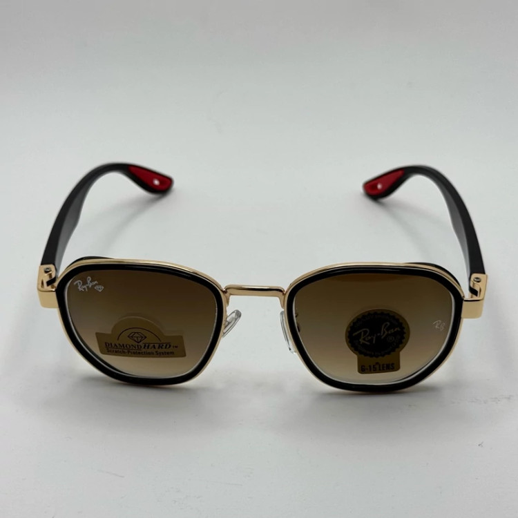 تصویر عینک ریبن شیشه سنگ قهوه ای هایلایت آنتی رفلکس با فریم طلایی به همراه پک کامل ریبن کد Rayban RB 4674