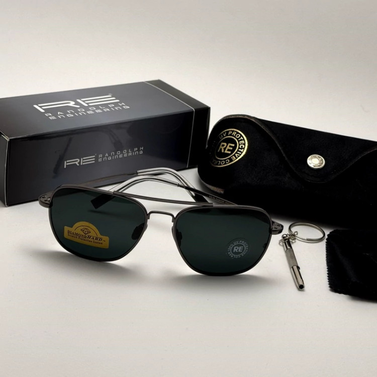 تصویر عینک آفتابی خلبانی رندولف شیشه سنگ آنتی رفلکس مشکی فریم نوک مدادی فول پک RANDOLPH AVIATOR RE 58 24K WHITE GOLD