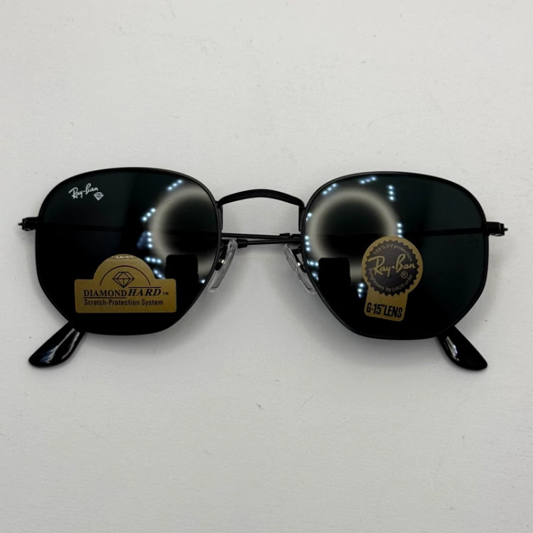 تصویر عینک ریبن هگزونال شیشه سنگ تمام مشکی به همراه پک کامل ریبن کد Rayban RB 3548