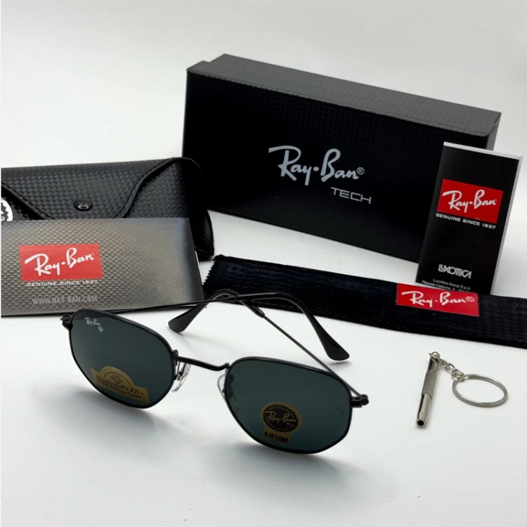 تصویر عینک ریبن هگزونال شیشه سنگ تمام مشکی به همراه پک کامل ریبن کد Rayban RB 3548