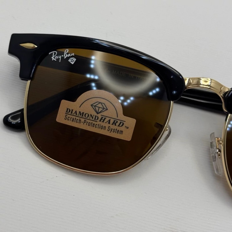 تصویر عینک آفتابی ریبن rayban کلاب مستر شیشه سنگ قهوه ای فریم طلایی rb 3016 به همراه پک کامل