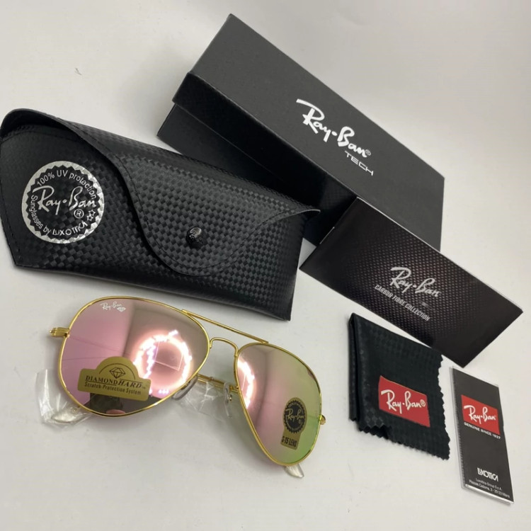 تصویر عینک ریبن خلبانی شیشه سنگ صورتی با پک کامل اورجینال ریبن