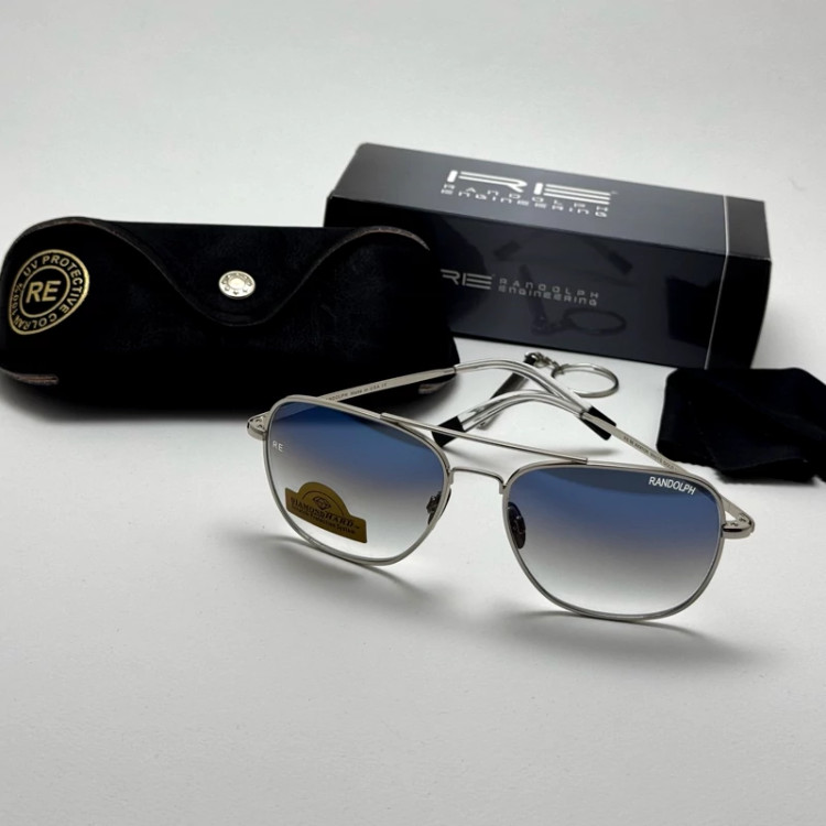 تصویر عینک آفتابی خلبانی رندولف شیشه سنگ آنتی رفلکس آبی هایلایت نقره ای فول پک RANDOLPH AVIATOR RE 58 24K WHITE GOLD