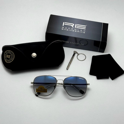 تصویر عینک آفتابی خلبانی رندولف شیشه سنگ آنتی رفلکس آبی هایلایت نقره ای فول پک RANDOLPH AVIATOR RE 58 24K WHITE GOLD