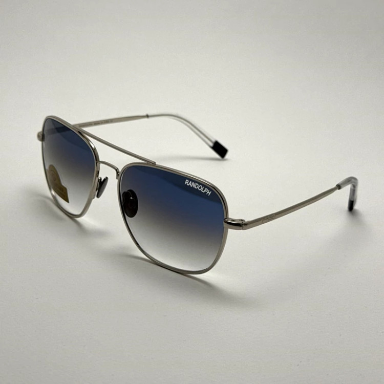 تصویر عینک آفتابی خلبانی رندولف شیشه سنگ آنتی رفلکس آبی هایلایت نقره ای فول پک RANDOLPH AVIATOR RE 58 24K WHITE GOLD